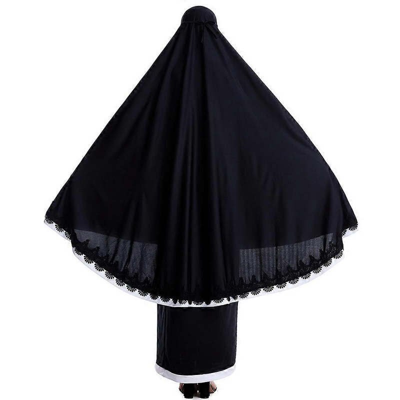 2pcs Muslim Women Elegant Robe Mosque Bat Long Sleeve Lace Hijab Festival Gown Cardigan Ramadan Formal Dress  Black One Size | Fruugo SG