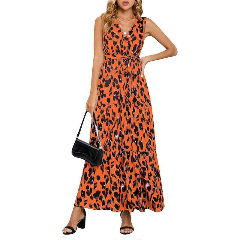 Boho Long Maxi Dress Summer Boho Maxi Dress Leopard Maxi Dress ALine Long Dress Deep VNeck Dress Bohemian Beach Dress  Orange S | Fruugo SG