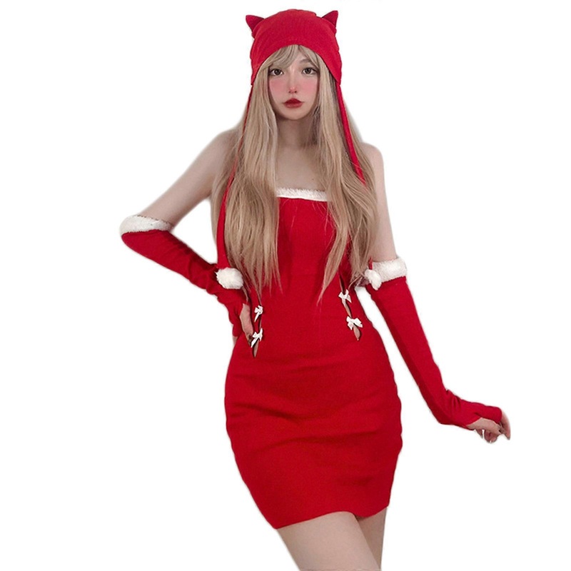 Christmas Dress Hand Sleeve Cap Set for Wife Women Red Santa Babydoll Dresses Sexy Soft Nightshirt Cosplay Costume Party Gift  S | Fruugo SG