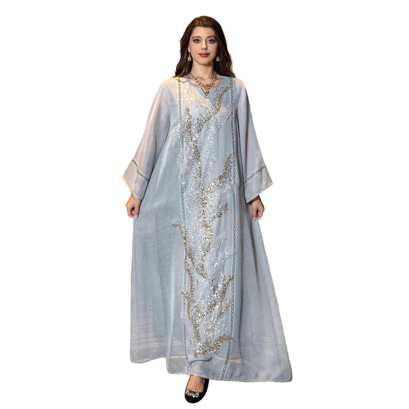 Embroidery Kaftans Abaya Dress for Women, Sequins Kaftan Abaya Dress Fancy Long Sleeve Kaftans Dress Gown Islamic Dress  Gray L | Fruugo SG