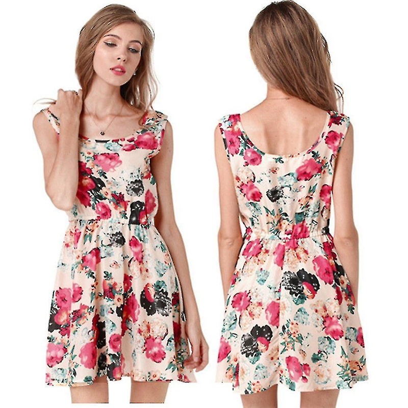 European Spring Summer Women Dress Floral Printed Sleeveless Chiffon Dress | Fruugo SG