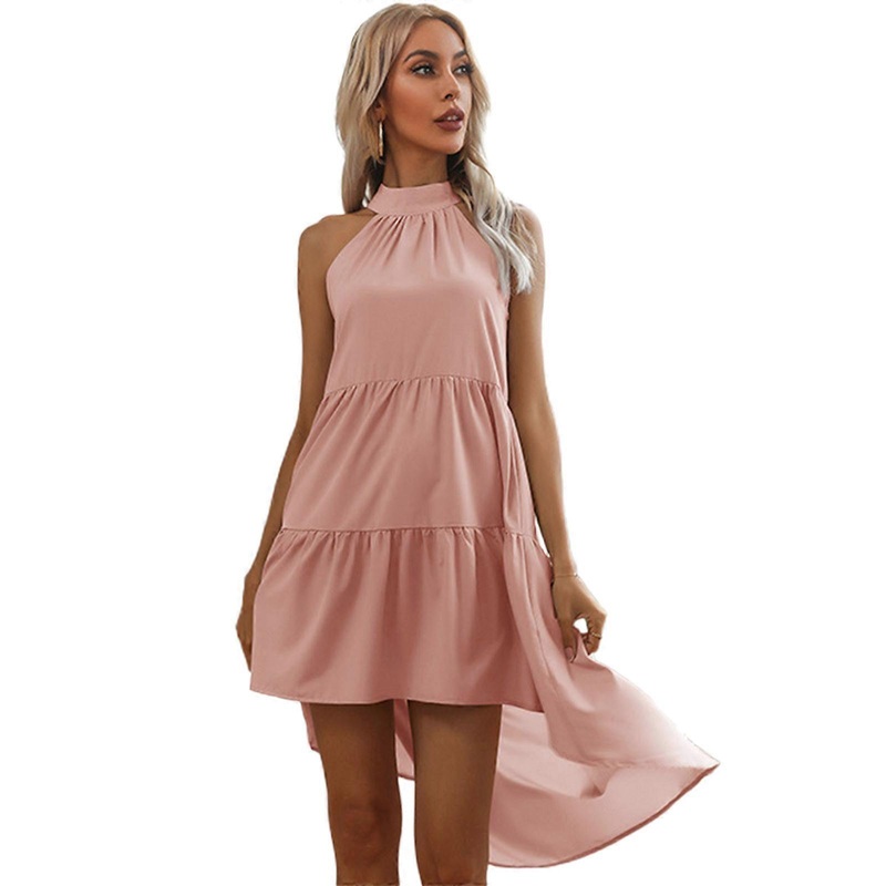 Female Irregular Hem Long Dress Summer Travel Seaside Vacation Halter Sleeveless Skirt Seaside Loose Flowy Style Dress  Pink M | Fruugo SG