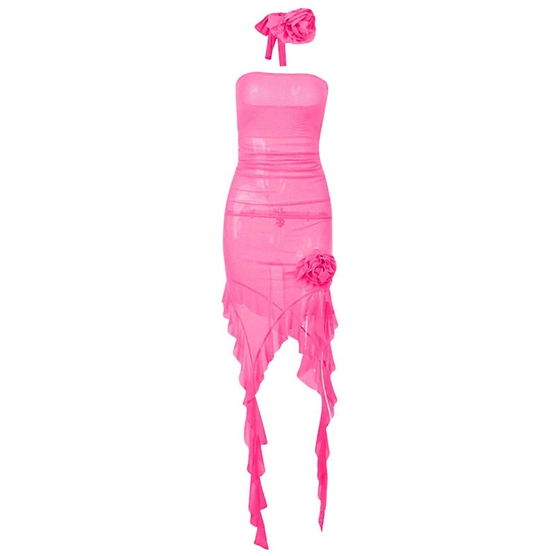 Female Waist Wrapping Dress Women Sexy See Through Bodycon Dress Ins Sweet Ruffle Tassels Fairy Dress for Party Holiday  rose Red L | Fruugo SG