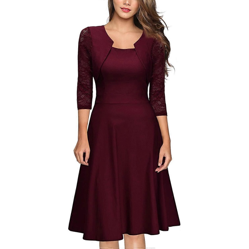 Flush Cocktail Dress With 2/3 Sleeve In Vintage Floral Lace For Women | Fruugo SG