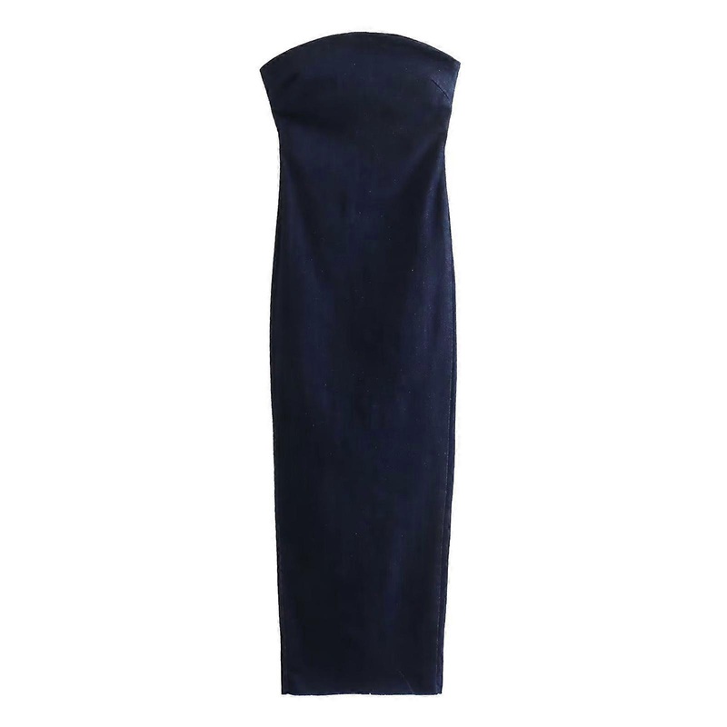 Women Denim Strapless Backless Split Dress Lady Strapless Tube Corset-Side Dress Solid Vintage Off Shoulder  XS | Fruugo SG