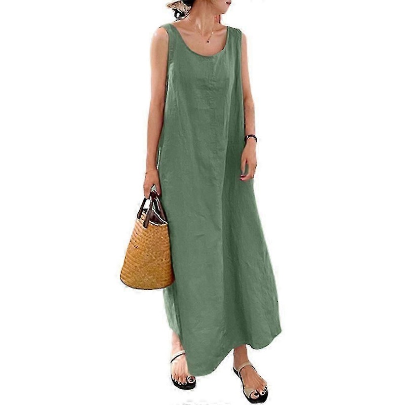 Women’s Sleeveless Cotton Linen Sundress Long Maxi Summer Beach Dress Plus Size | Fruugo SG