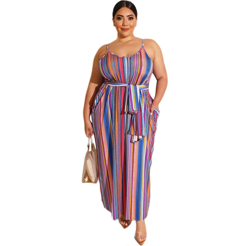 Women’s Sleeveless Dress Stripe Belted Dresses Casual Loose Long Maxi Dress Summer Dress with Belt and Pockets  Rose XL | Fruugo SG
