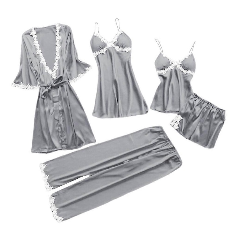 5Pcs Women Lace Pajamas Set Sexy V-Neck Satin Camisole Summer Sleepwear Sexy Lace Fashion Spring Autumn Homewear  Gray M | Fruugo SG