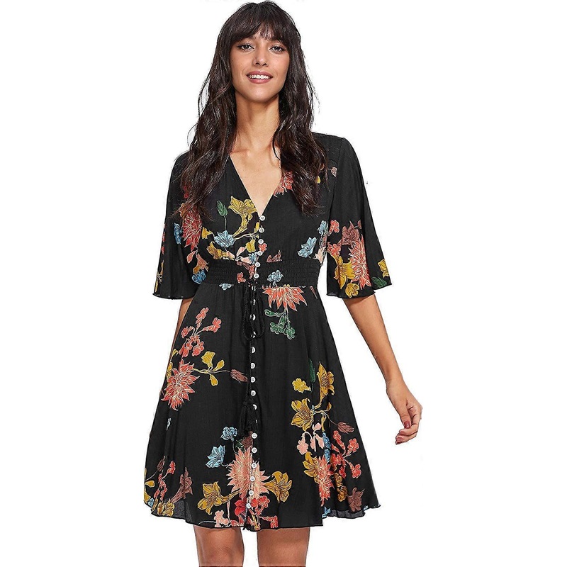 Boho Floral Print Split Party Dress for Women | Fruugo SG