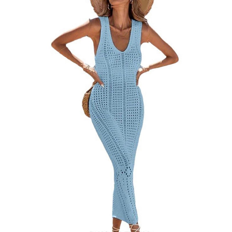 Comfortable Knit Maxi Dress for Swimwear Hollowed out Cover Up Essential for Pool Relaxation And Beach Strolls  Light blue XL | Fruugo SG