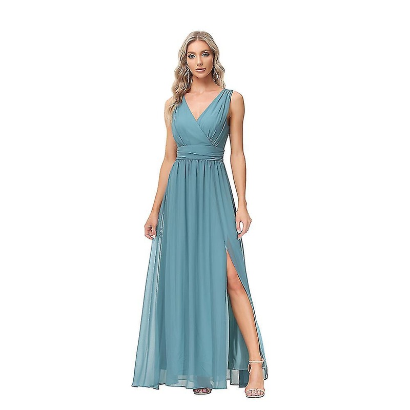 Women’s Chiffon Long Dress Double V Neck Sleeveless A Swing Evening Dress Slit Elastic Waist Ball Dress | Fruugo SG