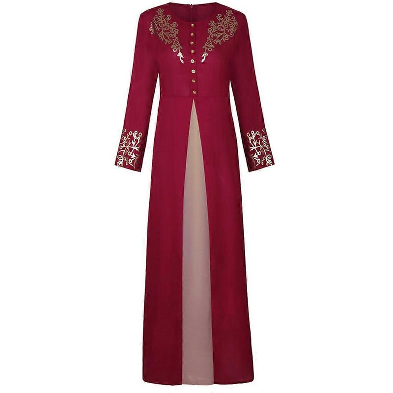 Women’s Muslim Abaya Dress Long Sleeve Patchwork Printed Robe O Neck Dubai Turkish Clothing High Waist for Party  WR XL | Fruugo SG