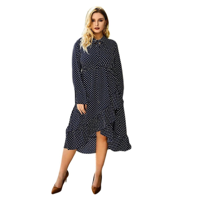 Women’s Plus Size Dress Chic Polka Dot Dress Long Sleeve Ruffled Dress A-line Dress Bow Tie Neck Vacation Dress for Fall  Black XL | Fruugo SG