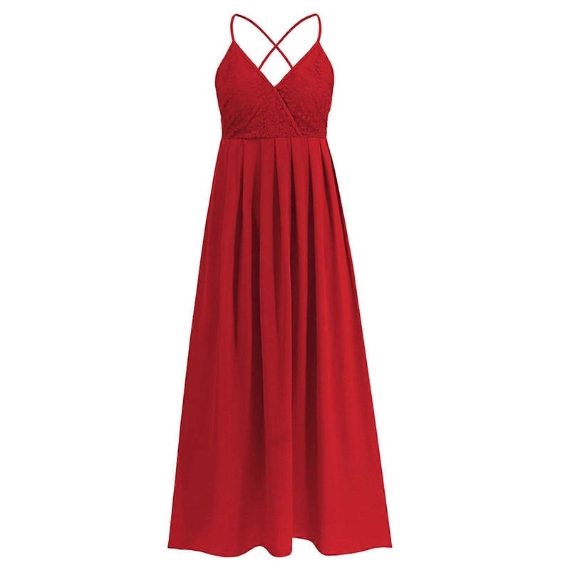 Womens Causal Summer Dress Lace Spaghetti Strap Crisscross Sleeveless High Waist Beach Long Maxi Dresses  Red XL | Fruugo SG