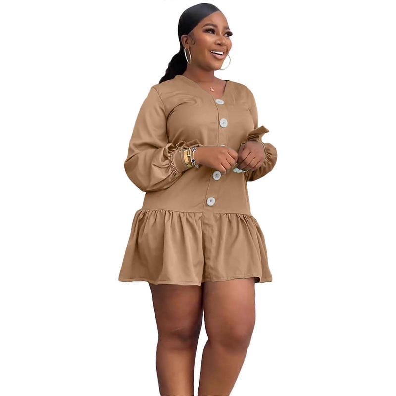 Womens Elegant Dress Solid Color Long Sleeve Sexy Evening Party Dresses V-neck Button Dress Elegant Vestidos  brown XL | Fruugo SG