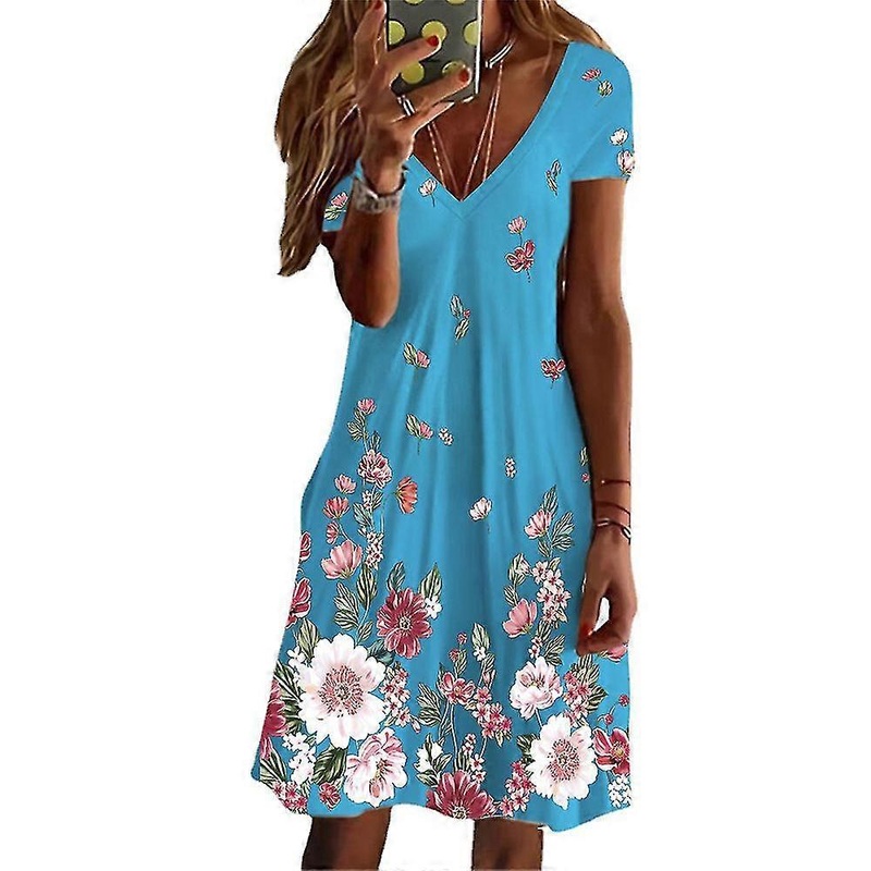 Womens Floral Printed V-neck Short Sleeve Casual Dress | Fruugo SG