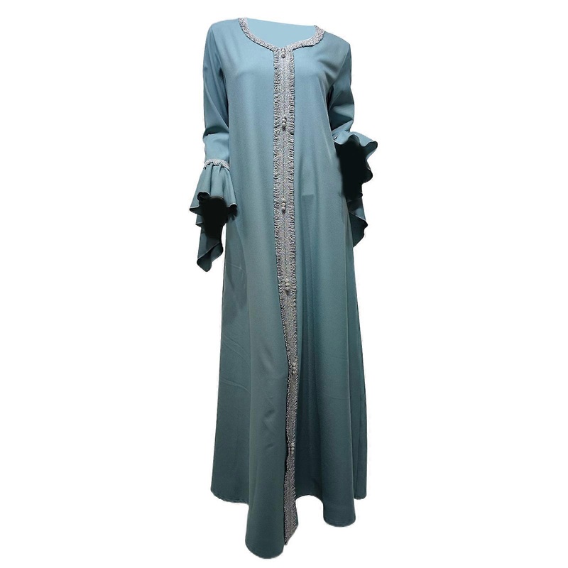 Womens Islamic Kaftan Dress Kaftan Dress Full Length Islamic Kaftan Robes Ruffled Sleeve Islamic Kaftan Dress  light blue L | Fruugo SG