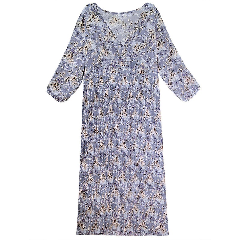 Womens Plus Size Bubble Long Sleeve Sexy V Neck Wrap Beach Party Maxi Swing Dress French Style Floral Printed Sundress  Blue XL | Fruugo SG