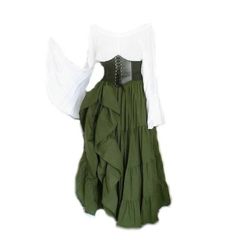 Womens Steampunk Gothic Victorian Medieval Off Shoulder Dress with Waist Belt Tr  Green L | Fruugo SG