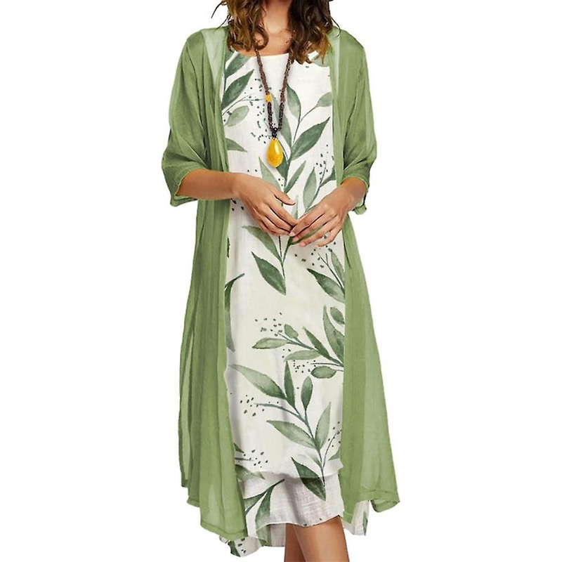 1 Set Office Lady Cardigan Dress Bamboo Leaves Large Hem Summer Vintage Elegant Dress Set For Party | Fruugo SG