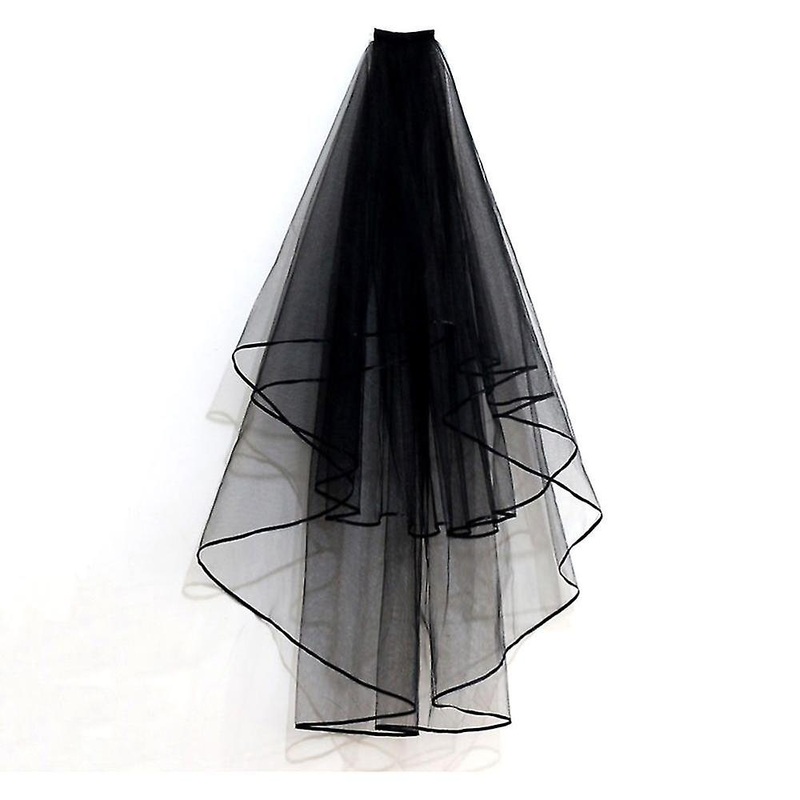 1pc Bride Wedding Veil Retro Black Long With Ribbon Border For Women Ladies | Fruugo SG