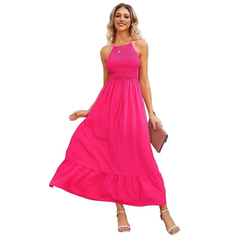 Elegant Halter Beach Dress with Backless Style Bohemian Maxi Long Dresses Perfect for Beach Parties and Poolside Fun  rose Red XL | Fruugo SG