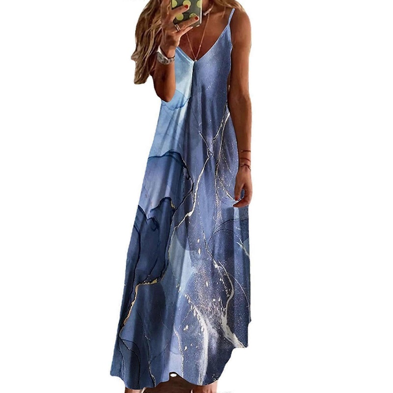 Eye-catching Printed Dress Women Summer Dress Suspender Strap Dress High-waisted Print Sleeveless Dresses for Girl  navy blue XL | Fruugo SG