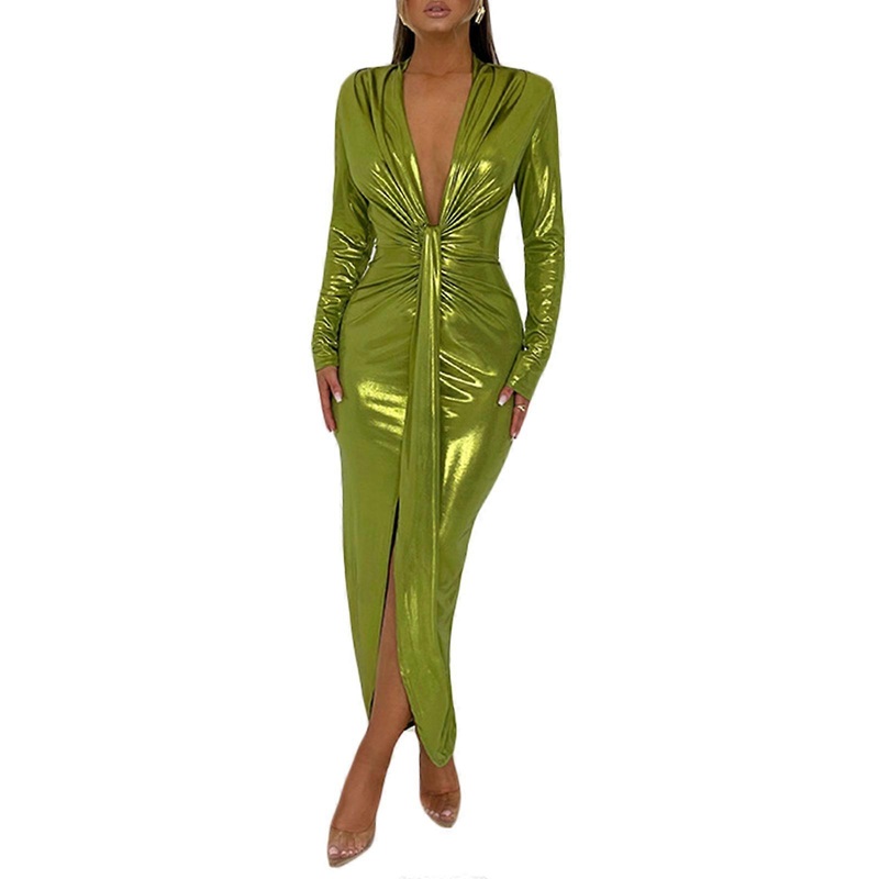 Fashionable Pu Women’s Bodycon Dress Long Sleeve Suitable for Office Parties and More  Green S | Fruugo SG