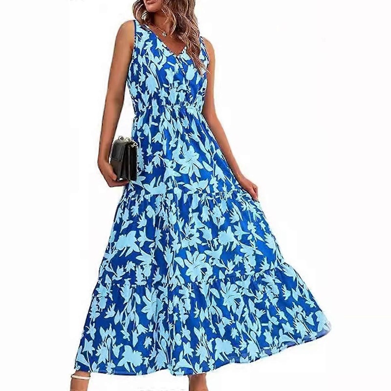Floral Dresses for Women Sleeveless Maxi Dress Elegant Beach Vacation Dress Summer Casual V Neck Long Dress | Fruugo SG