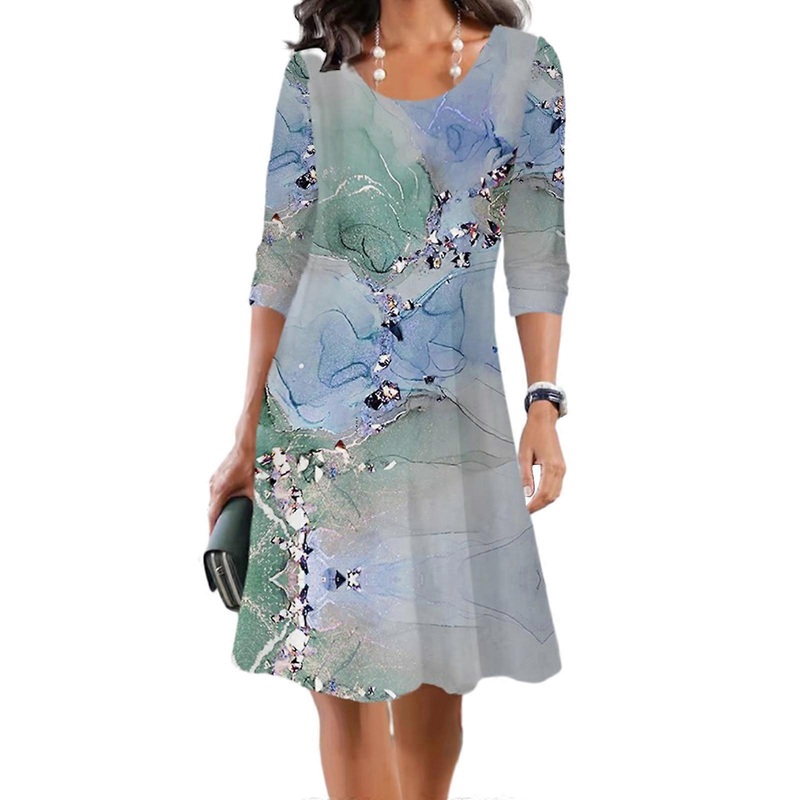 Floral Print Midi Dress for Women Girls Long Sleeve Round Neck Casual T Shirts Loose Fitting Sweater Tunics Dress Gifts  Pattern 6 S | Fruugo SG