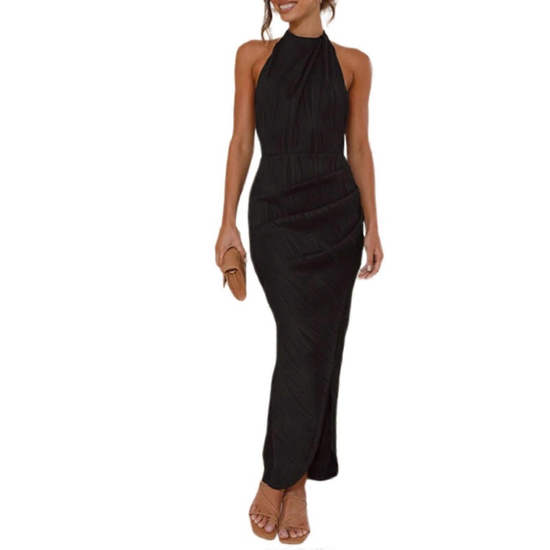 Women’s Sexy Halters Neck Bodycon Maxi Dress Slim Fittings Side Slit Wrap Long Dress Ruched Party Cocktails Dress Gifts  L Black | Fruugo SG
