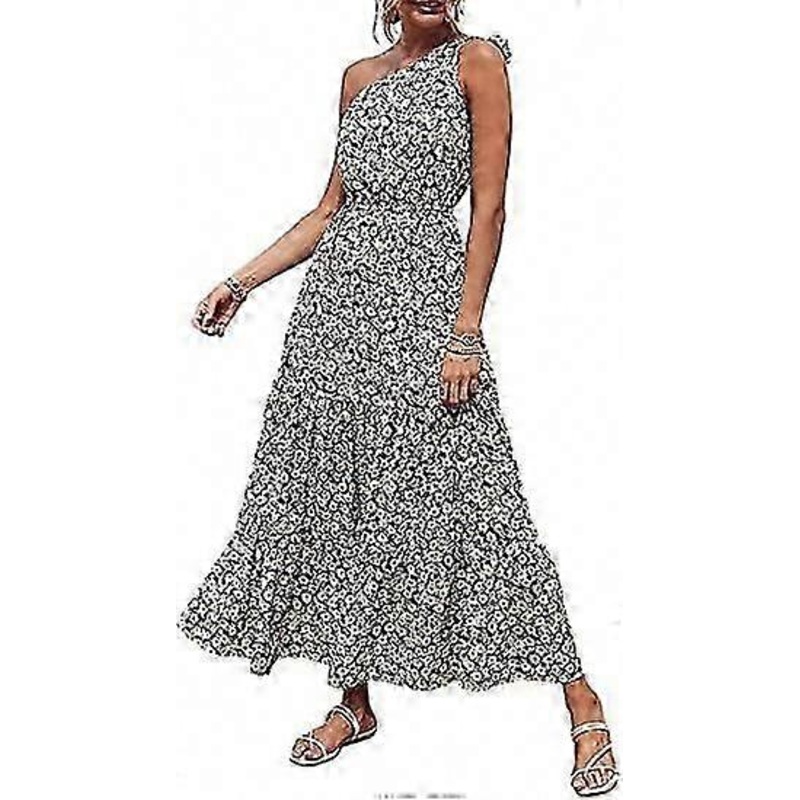 Women’s Summer Floral Dress One Shoulder Sleeveless Knotted Ruffle Hem Flowy Boho Maxi Dress | Fruugo SG