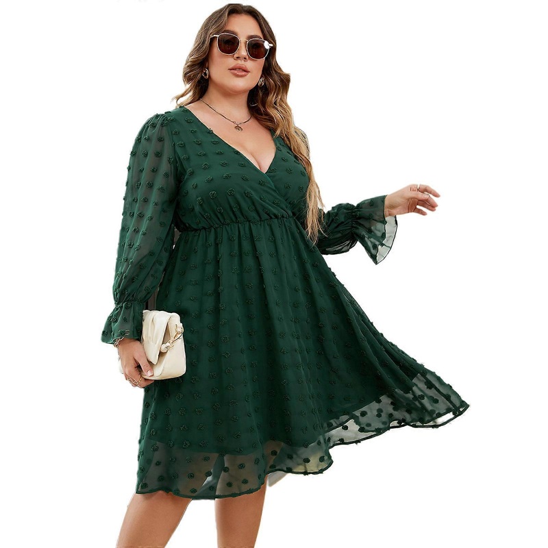 Women’s V Neck Elastic A-line Dress Elegant Green Dress Plus Size Summer Party Dress Chic Beach Dress for Daily Holiday  Green XL | Fruugo SG
