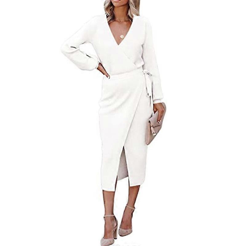 Womens Spring Summer Dresses Short Sleeve V Neck Knit Sexy Slit Sweater Dress | Fruugo SG