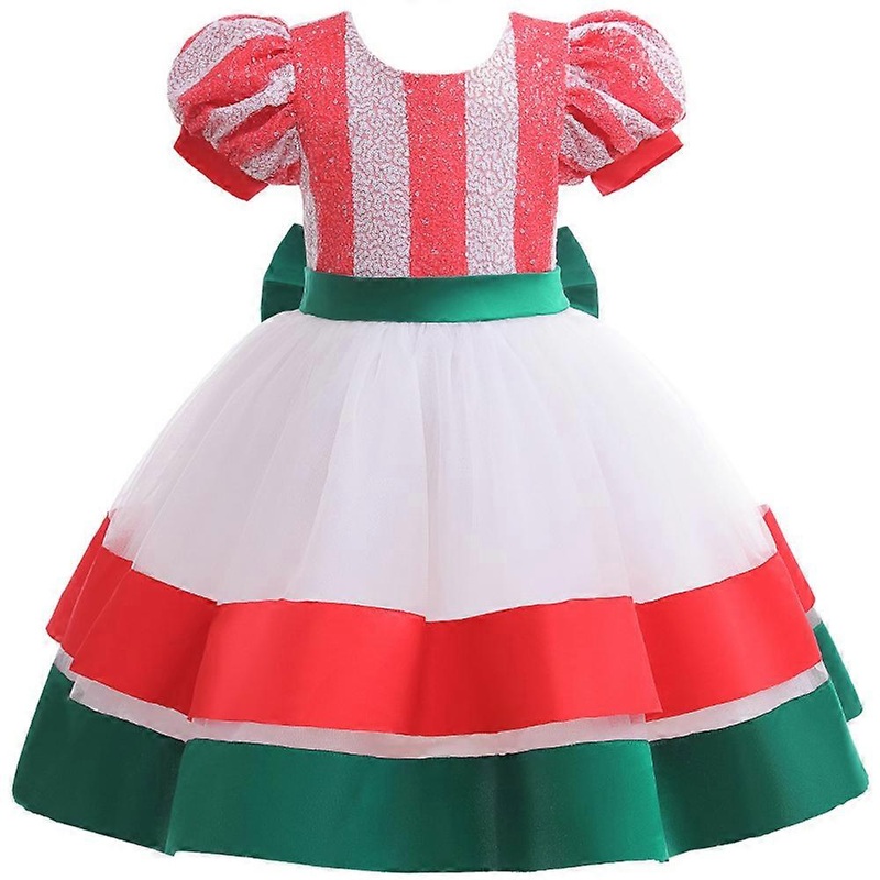 Christmas Kids Girls Puff Sleeve Sequins Bow Princess Dress Xmas Party Swing Dresses | Fruugo SG