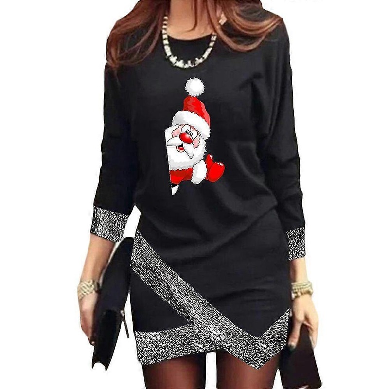 Christmas Party Women Crew Neck Printed Irregular Mini Dress | Fruugo SG