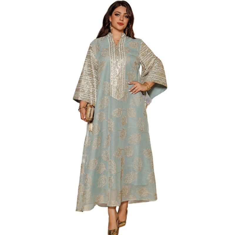 Embroidery Ramadans Muslims Maxi Dresses Abayas Casual Long Sleeve Dubai Kaftan Robe Ethnic Costumes for Womens Girls  Green S | Fruugo SG