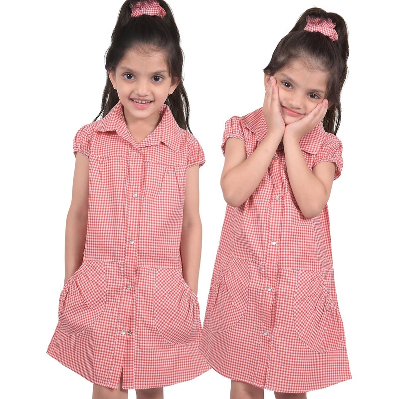 Girls Gingham School Dress Pack Of 2 Check Print Dresses With Matching Scrunchie | Fruugo SG