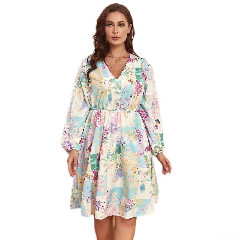 Women’s Elastic A-Line Dress Elegant Lantern Sleeve Dress Sexy V Neck Dress Plus Size Holiday Dress Summer Party Dress  Blue XL | Fruugo SG