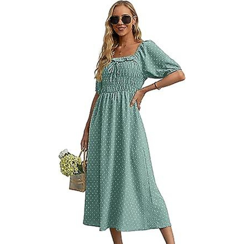 Women’s Square Neck Midi Dress 2023 – Vintage Backless Puff Sleeve High Waist Ruffled A Line Flowy Dres | Fruugo SG