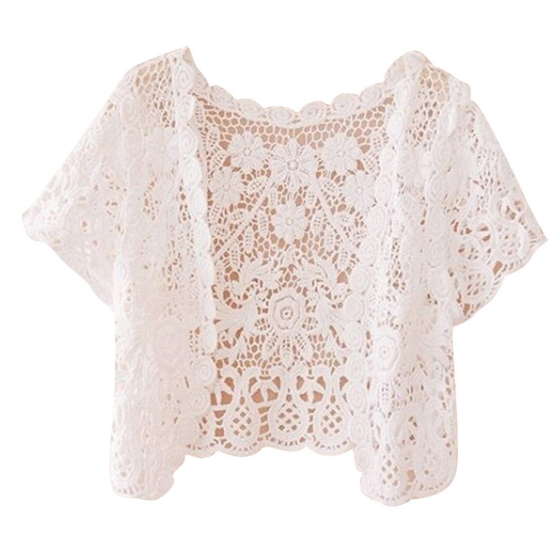 Womens Lace Shrug Cardigan with Short Sleeve Elegant Sheer Crochet Floral Open Front Crop Jackets for Evening Dresses  White XL | Fruugo SG