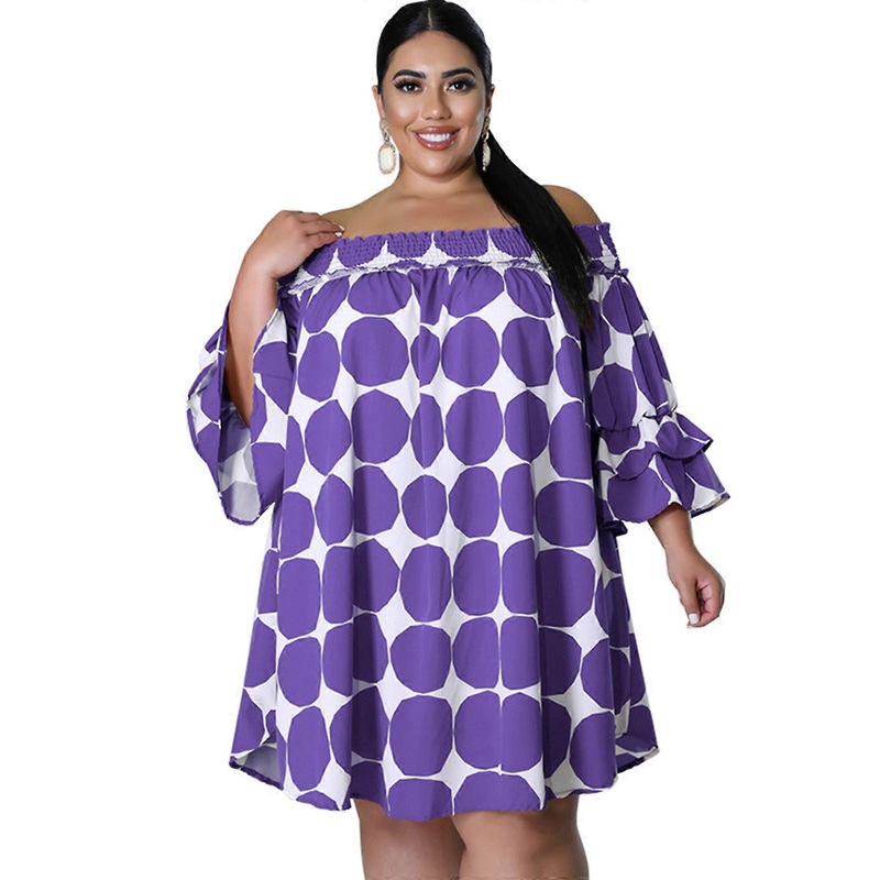 Womens Sexy Off Shoulder Dots Midi Dress Knee Length Casual Ruffles 3/4 Sleeve Flared Swing Hem Cocktail Party Sundress  Purple XL | Fruugo SG