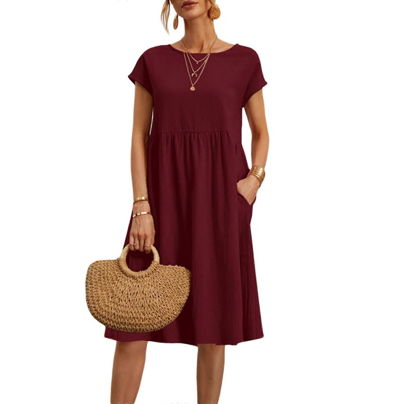 Womens Summer Casual Short Sleeve Crewneck A-line Swing Dress Casual Flowy Loose Beach Dress  Burgundy XL | Fruugo SG