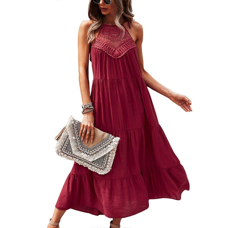 Womens Summer Dress Casual Bohemia Sleeveless Spaghetti Strap Smocked Square Neck Long Beach resses  Burgundy XL | Fruugo SG