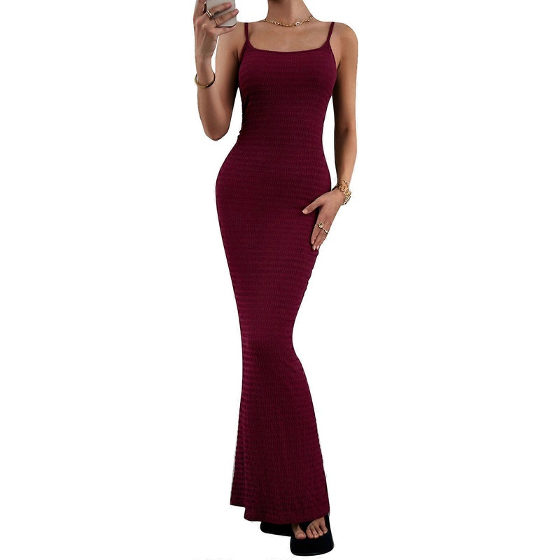 Womens Summer Maxi Dress Casual Sleeveless Adjustable Spaghetti Strap Bodycon Dress Beach Long Dress  Burgundy S | Fruugo SG