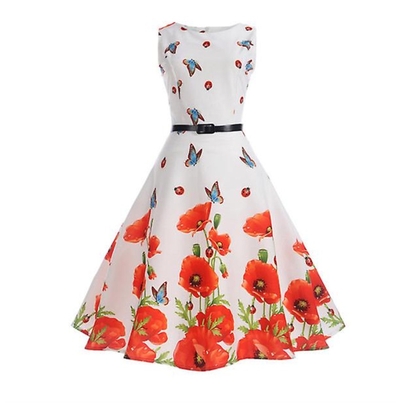 2022 Retro Hepburn Style Women’s Waist And Slim Solid Color Dress With Belt | Fruugo SG