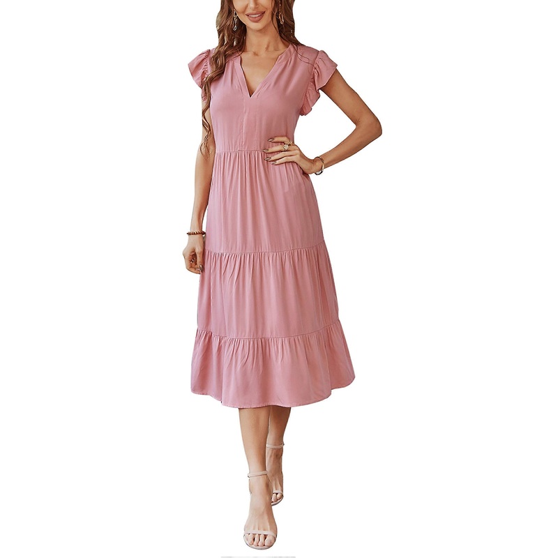 Casual Dress For Women Summer V Neck Dress  Sleeve Ruffle Tiered Dress | Fruugo SG