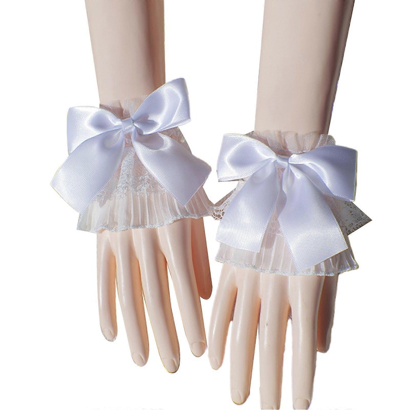 Cosplay Maid Pleated Flared Sleeve False Cuffs with Bowknot Decors Decorative Detachable Wrist Woman Clothing Accessory  White | Fruugo SG