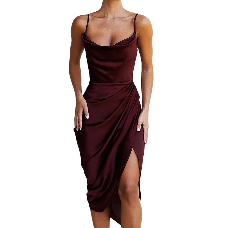 Dress Mid-length Slit Design Solid Color Women Suspender Dress for Summer | Fruugo SG