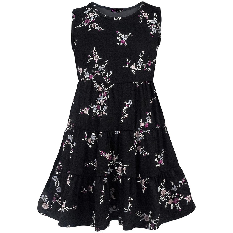 Girls Black Floral Print Ruffle Dress | Fruugo SG
